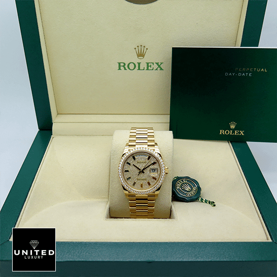 Rolex Day-Date 128348RBR rolex_day_date_yellow_gold_with_pave_diamond_dial_sapphire_128348RBR_0030_replica_box_unitedluxurynet