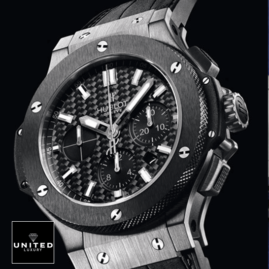 Hublot Big Bang Hublot Big Bang Steel Ceramic Black Dial Replica black background