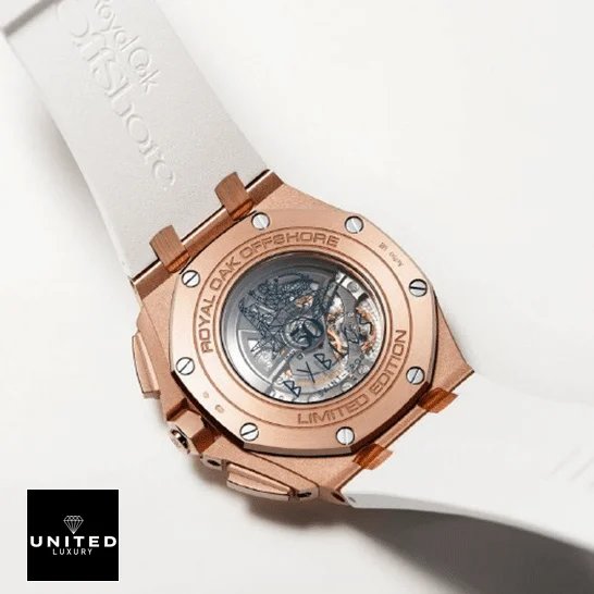 Audemars Piguet Royal Oak Offshore 26408OR.OO.A010CA.01 Audemars Piguet Gold Case White Rubber Bracelet Replica upside view