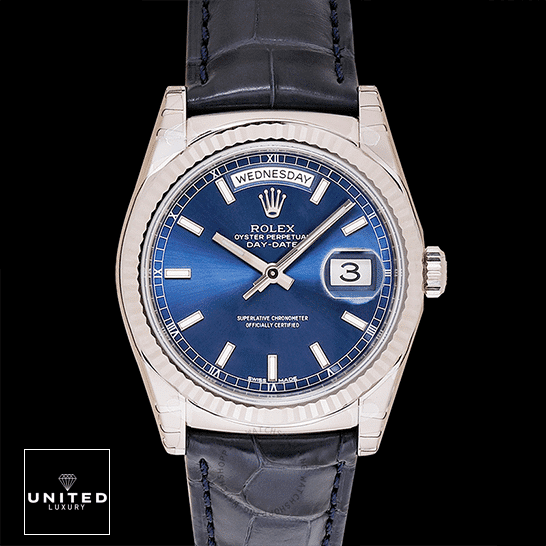 Rolex Day-Date 118139-0004 Rolex Day-Date 118139-0004 V5 Blue Dial Replica in Black backround