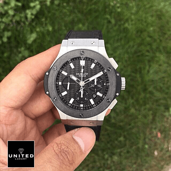 Hublot Big Bang Hublot Big Bang Steel Ceramic Black Dial Replica grass background
