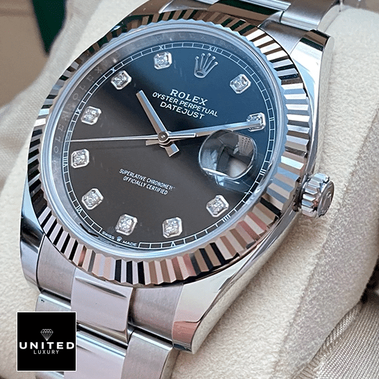 Rolex Lady-Datejust 279174 White Gold Fluted Bezel Precision Replica Edition Rolex Datejust Black Dial Oyster Bracelet Replica rolex watch in box