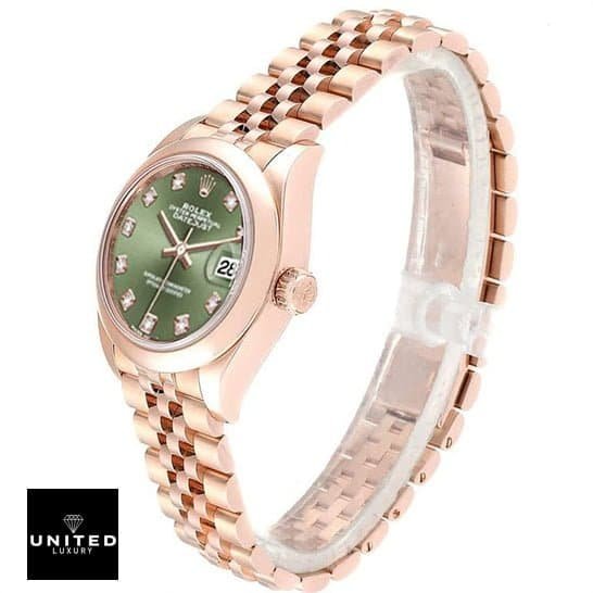 Rolex Lady-Datejust 279165 Green Diamond Dial Premium Copy 1:1 rolex with diamond replica1 Rolex Lady-Datejust 279165-0011 Everose Gold Automatic Green With Diamond Dial Jubilee Replica