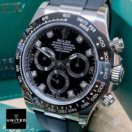 Rolex Daytona Cosmograph 116519LN Rolex Daytona Oysterflex 116519LN Dial is Black with Diamond Replica