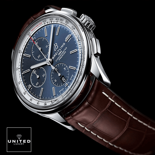 Breitling Premier B01 Chronograph A13315351C1P2 Breitling Premier Automatic Blue Dial Replica side view black background